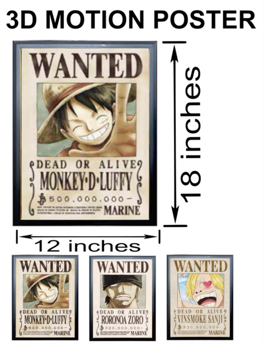 3D Holographic WANTED POSTER LUFFY ZORO SANJI