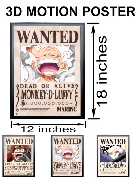 3D Holographic Wanted Poster: Luffy, Kid & Law