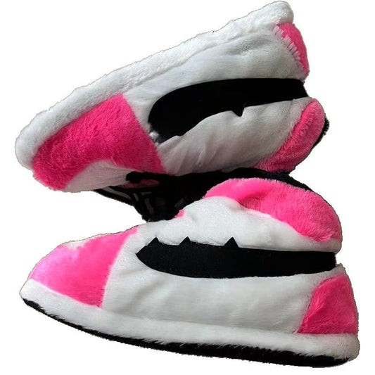 Bold Fusion: Unisex One-Size Pink and Black Jordan Sneaker Slippers - The Truth Graphics